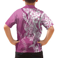 Hawaii Puakenikeni And Maile Lei Family Matching Long Sleeve Bodycon Dress and Hawaiian Shirt Pink Polynesian Shark Tattoo DT05
