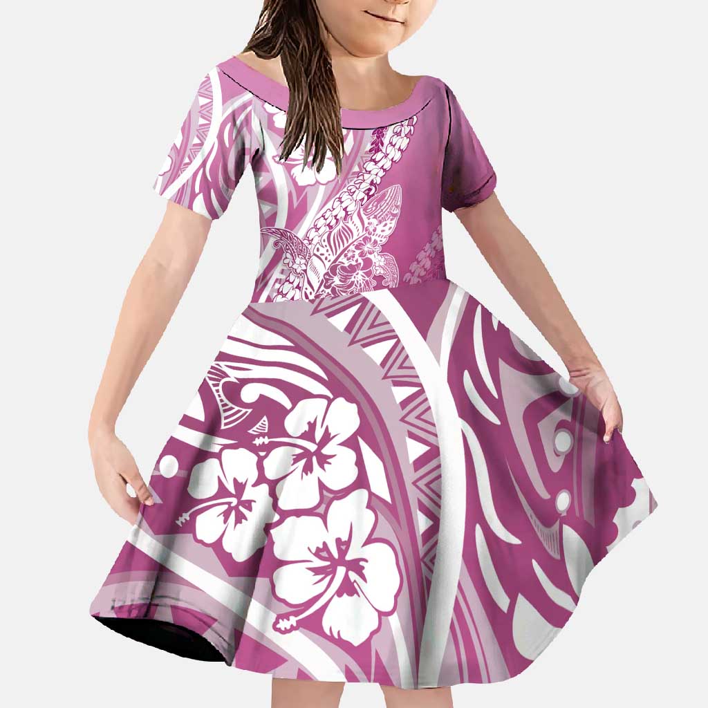 Hawaii Puakenikeni And Maile Lei Family Matching Long Sleeve Bodycon Dress and Hawaiian Shirt Pink Polynesian Shark Tattoo DT05