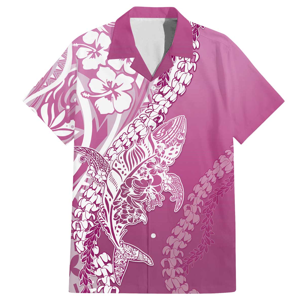 Hawaii Puakenikeni And Maile Lei Family Matching Off The Shoulder Long Sleeve Dress and Hawaiian Shirt Pink Polynesian Shark Tattoo DT05