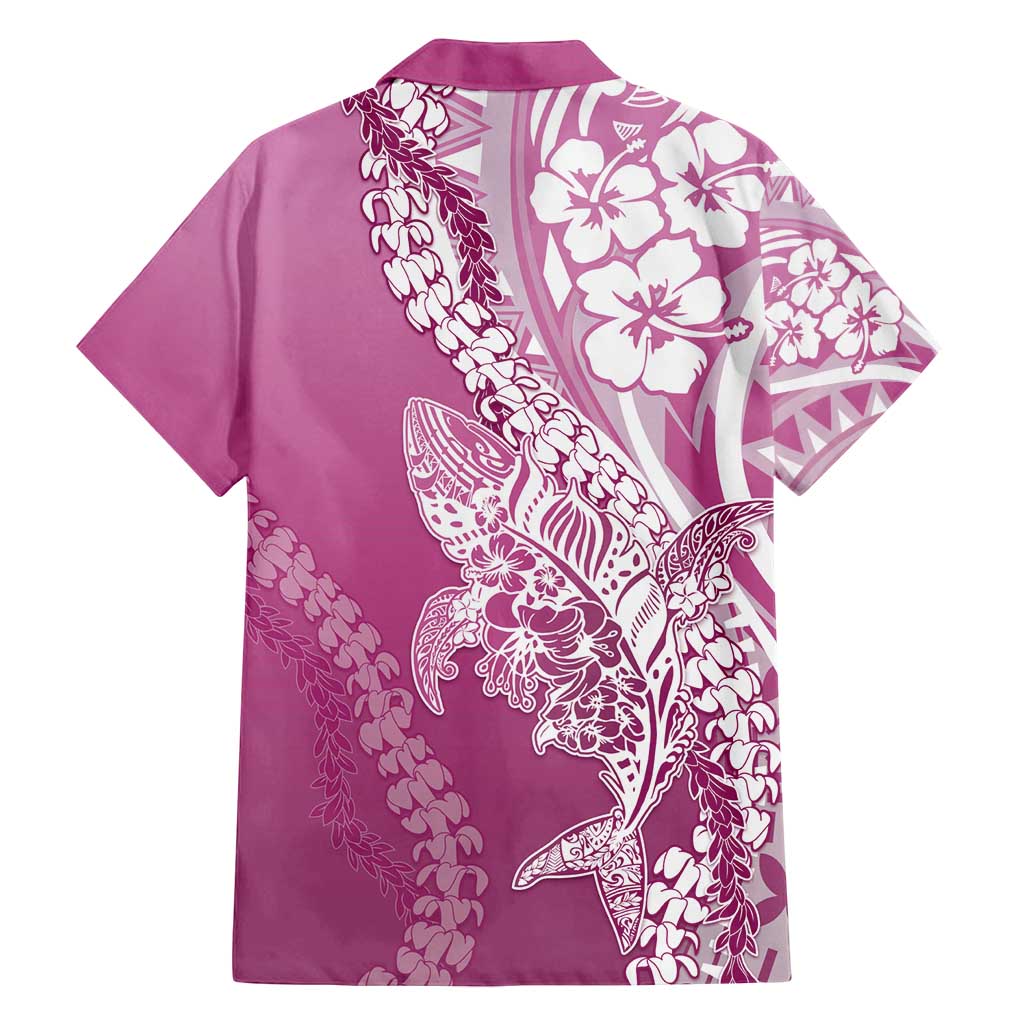 Hawaii Puakenikeni And Maile Lei Family Matching Off Shoulder Maxi Dress and Hawaiian Shirt Pink Polynesian Shark Tattoo DT05