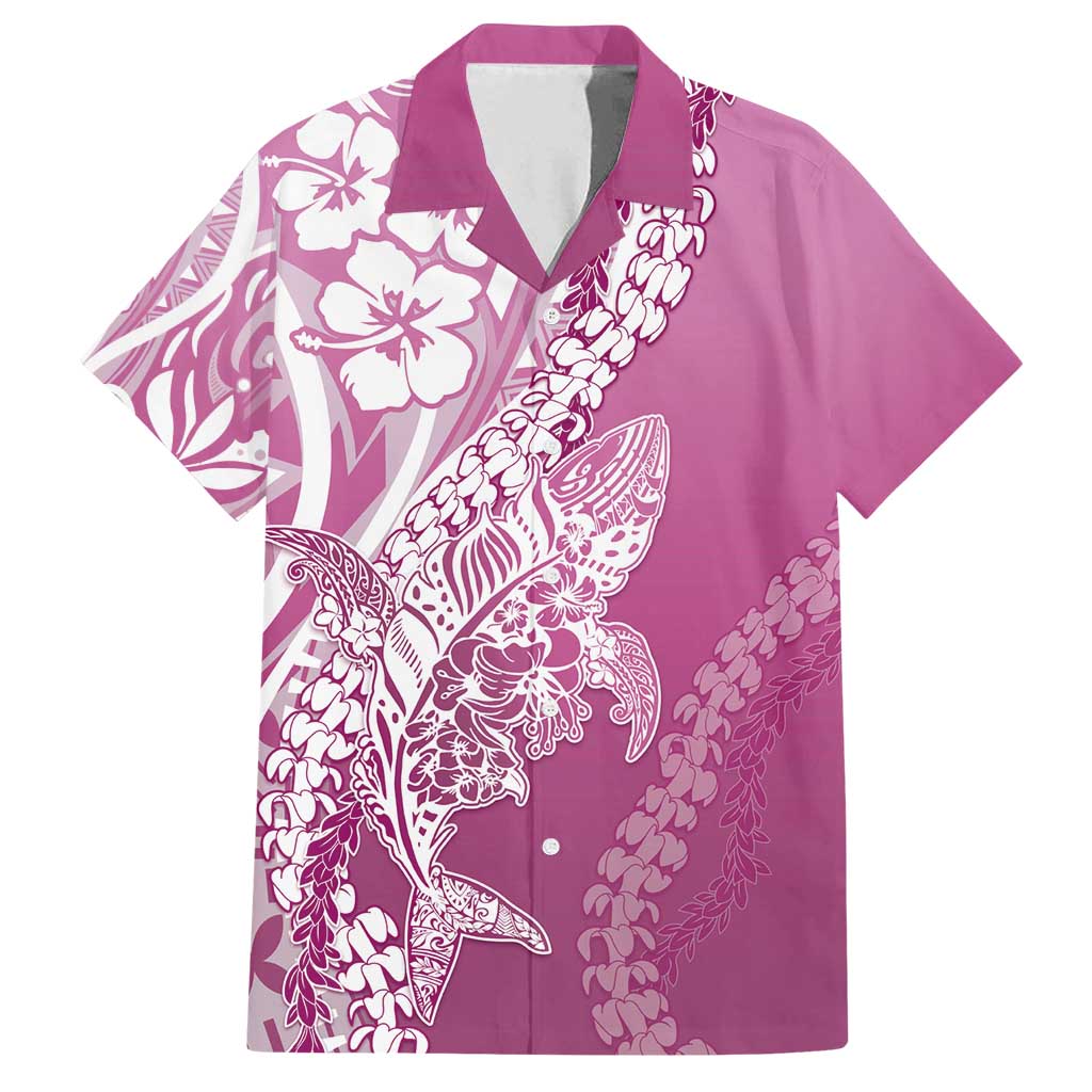 Hawaii Puakenikeni And Maile Lei Family Matching Off Shoulder Short Dress and Hawaiian Shirt Pink Polynesian Shark Tattoo DT05 Dad's Shirt - Short Sleeve Pink - Polynesian Pride