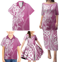 Hawaii Puakenikeni And Maile Lei Family Matching Puletasi and Hawaiian Shirt Pink Polynesian Shark Tattoo DT05
