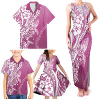 Hawaii Puakenikeni And Maile Lei Family Matching Tank Maxi Dress and Hawaiian Shirt Pink Polynesian Shark Tattoo DT05