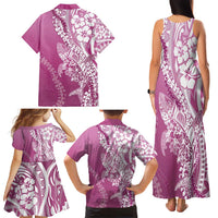 Hawaii Puakenikeni And Maile Lei Family Matching Tank Maxi Dress and Hawaiian Shirt Pink Polynesian Shark Tattoo DT05