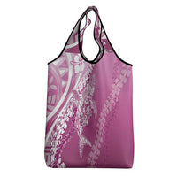 Hawaii Puakenikeni And Maile Lei Grocery Bag Pink Polynesian Shark Tattoo DT05