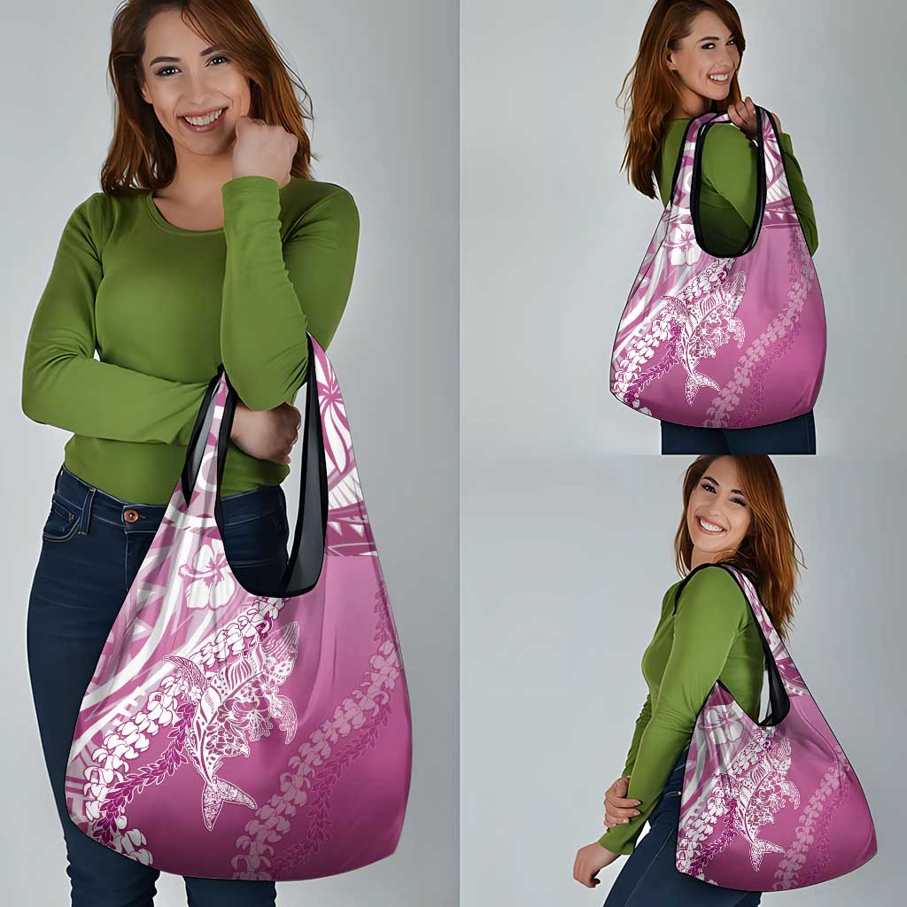 Hawaii Puakenikeni And Maile Lei Grocery Bag Pink Polynesian Shark Tattoo DT05