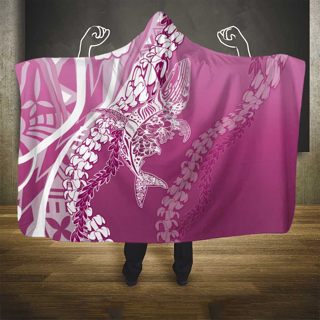 Hawaii Puakenikeni And Maile Lei Hooded Blanket Pink Polynesian Shark Tattoo DT05