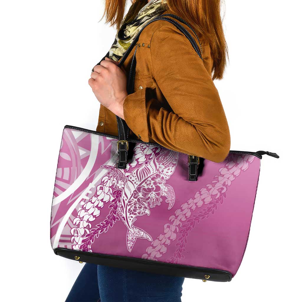 Hawaii Puakenikeni And Maile Lei Leather Tote Bag Pink Polynesian Shark Tattoo DT05 Pink - Polynesian Pride