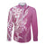 Hawaii Puakenikeni And Maile Lei Long Sleeve Button Shirt Pink Polynesian Shark Tattoo DT05