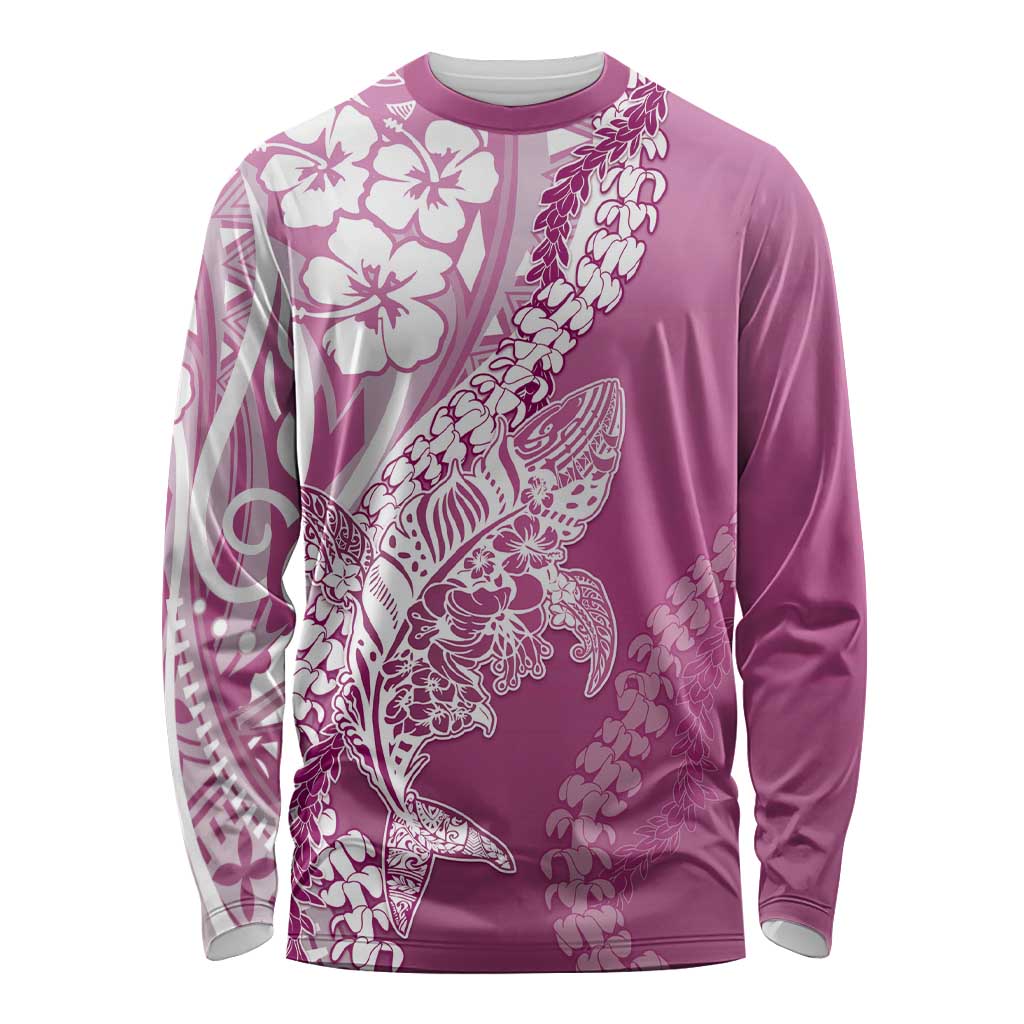 Hawaii Puakenikeni And Maile Lei Long Sleeve Shirt Pink Polynesian Shark Tattoo DT05