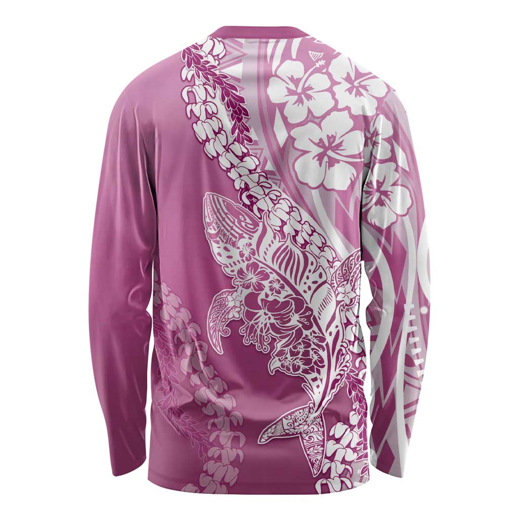 Hawaii Puakenikeni And Maile Lei Long Sleeve Shirt Pink Polynesian Shark Tattoo DT05