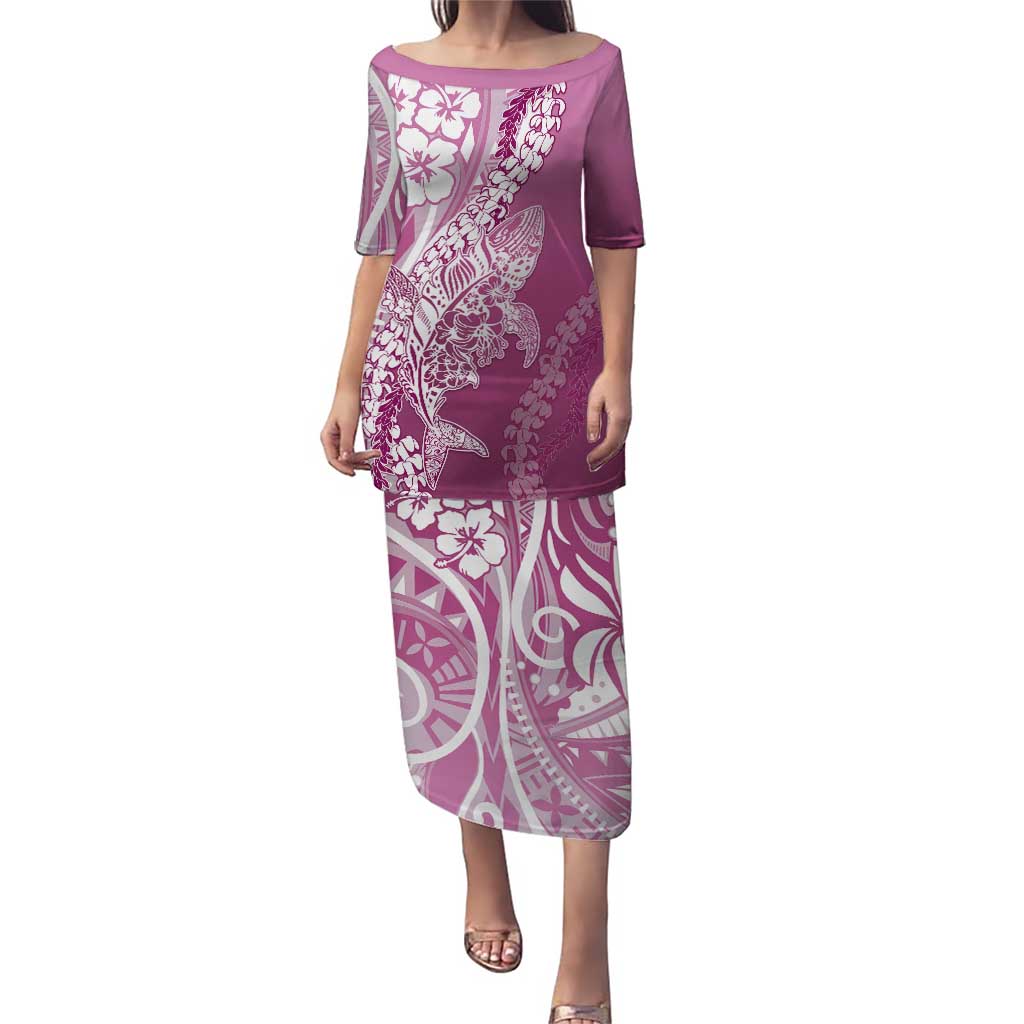 Hawaii Puakenikeni And Maile Lei Puletasi Pink Polynesian Shark Tattoo DT05