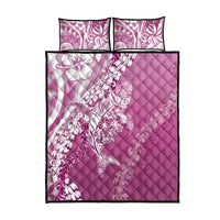 Hawaii Puakenikeni And Maile Lei Quilt Bed Set Pink Polynesian Shark Tattoo DT05