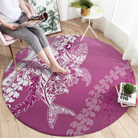 Hawaii Puakenikeni And Maile Lei Round Carpet Pink Polynesian Shark Tattoo DT05