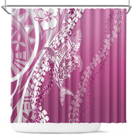 Hawaii Puakenikeni And Maile Lei Shower Curtain Pink Polynesian Shark Tattoo DT05