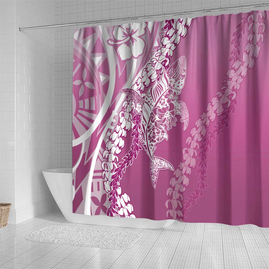 Hawaii Puakenikeni And Maile Lei Shower Curtain Pink Polynesian Shark Tattoo DT05