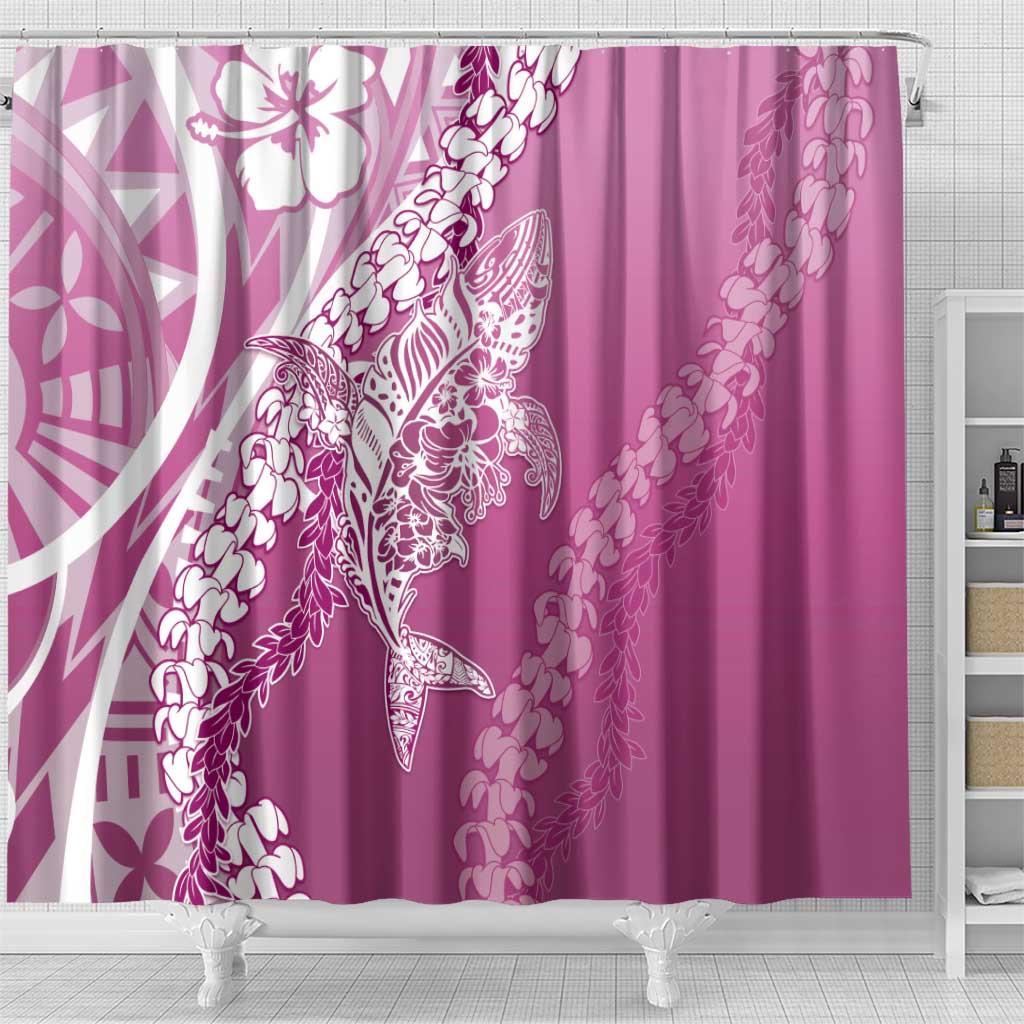 Hawaii Puakenikeni And Maile Lei Shower Curtain Pink Polynesian Shark Tattoo DT05