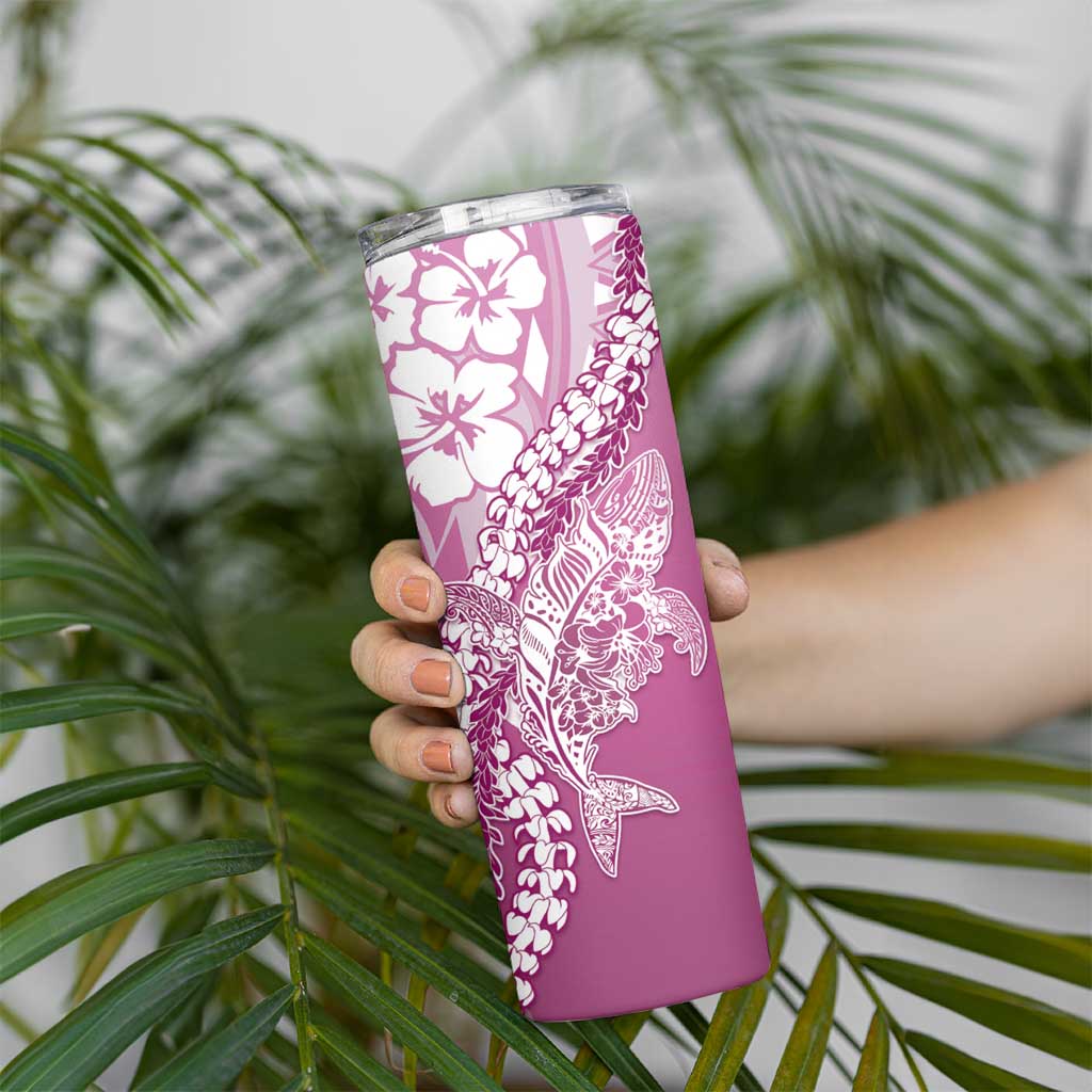 Hawaii Puakenikeni And Maile Lei Skinny Tumbler Pink Polynesian Shark Tattoo DT05