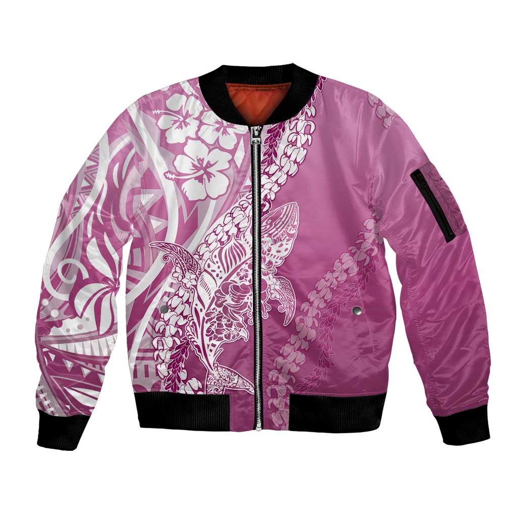 Hawaii Puakenikeni And Maile Lei Sleeve Zip Bomber Jacket Pink Polynesian Shark Tattoo DT05 Unisex Pink - Polynesian Pride