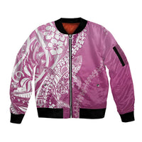 Hawaii Puakenikeni And Maile Lei Sleeve Zip Bomber Jacket Pink Polynesian Shark Tattoo DT05 Unisex Pink - Polynesian Pride
