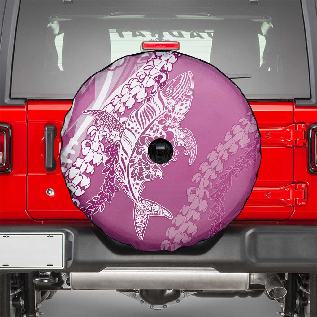 Hawaii Puakenikeni And Maile Lei Spare Tire Cover Pink Polynesian Shark Tattoo DT05