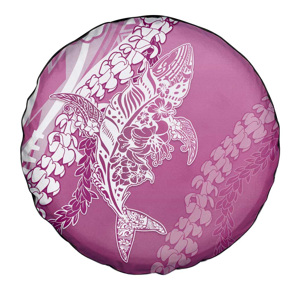 Hawaii Puakenikeni And Maile Lei Spare Tire Cover Pink Polynesian Shark Tattoo DT05
