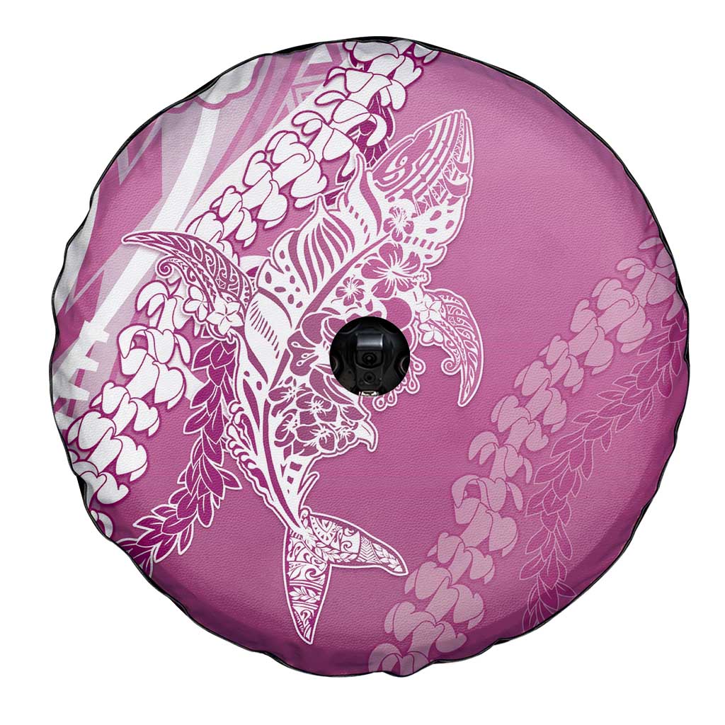Hawaii Puakenikeni And Maile Lei Spare Tire Cover Pink Polynesian Shark Tattoo DT05
