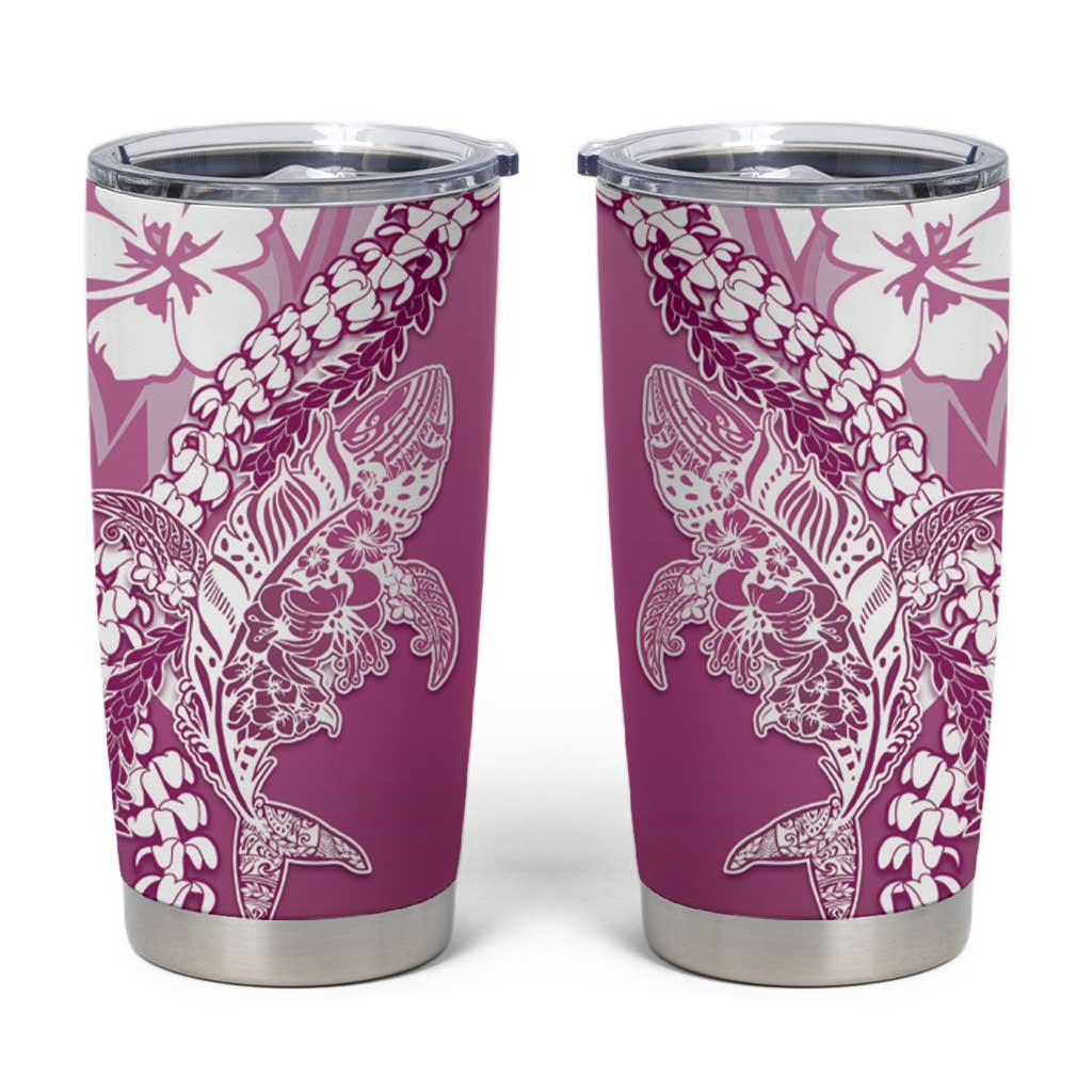 Hawaii Puakenikeni And Maile Lei Tumbler Cup Pink Polynesian Shark Tattoo DT05