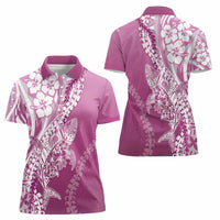 Hawaii Puakenikeni And Maile Lei Women Polo Shirt Pink Polynesian Shark Tattoo DT05
