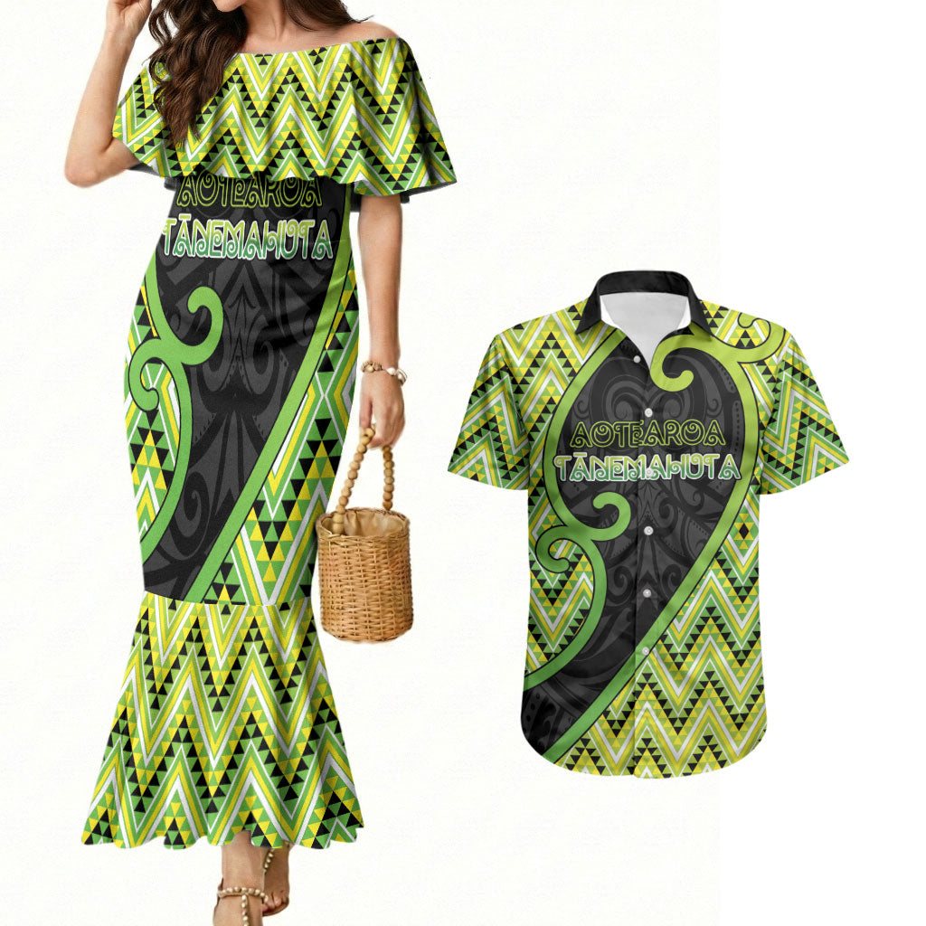 Custom Aotearoa Atua Tanemahuta Couples Matching Mermaid Dress and Hawaiian Shirt God Of Forests Koru Patterns Koru Patterns