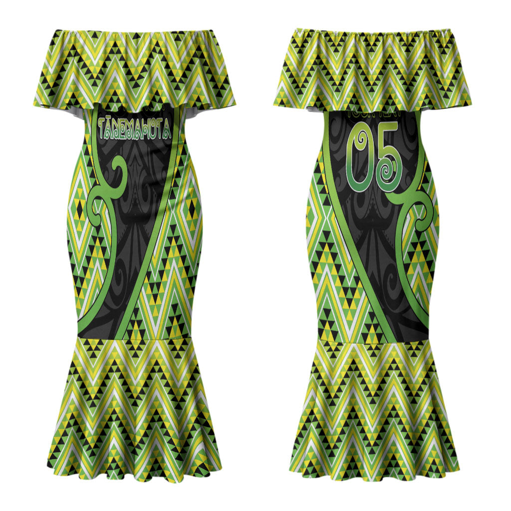 Custom Aotearoa Atua Tanemahuta Couples Matching Mermaid Dress and Long Sleeve Button Shirt God Of Forests Koru Patterns Koru Patterns