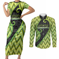 Custom Aotearoa Atua Tanemahuta Couples Matching Short Sleeve Bodycon Dress and Long Sleeve Button Shirt God Of Forests Koru Patterns Koru Patterns