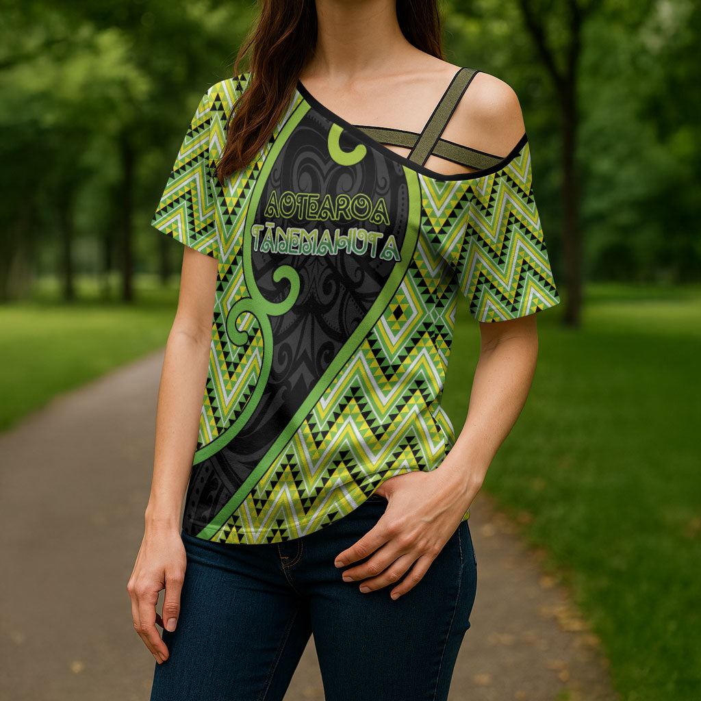 Custom Aotearoa Atua Tanemahuta Cross Shoulder Shirt God Of Forests Koru Patterns Koru Patterns
