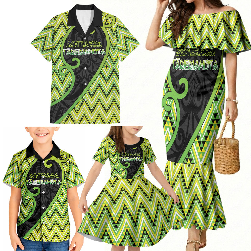 Custom Aotearoa Atua Tanemahuta Family Matching Mermaid Dress and Hawaiian Shirt God Of Forests Koru Patterns Koru Patterns