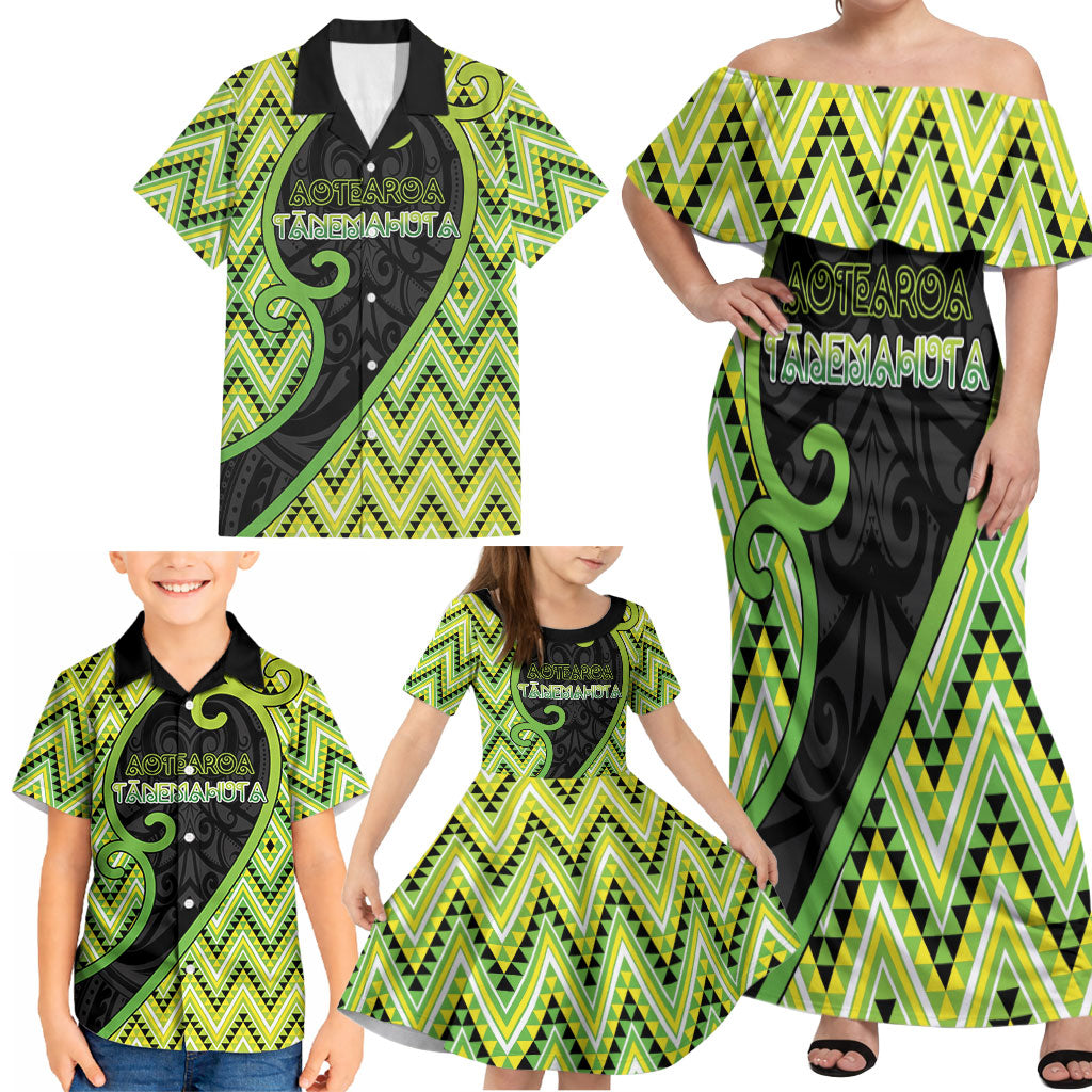 Custom Aotearoa Atua Tanemahuta Family Matching Off Shoulder Maxi Dress and Hawaiian Shirt God Of Forests Koru Patterns Koru Patterns