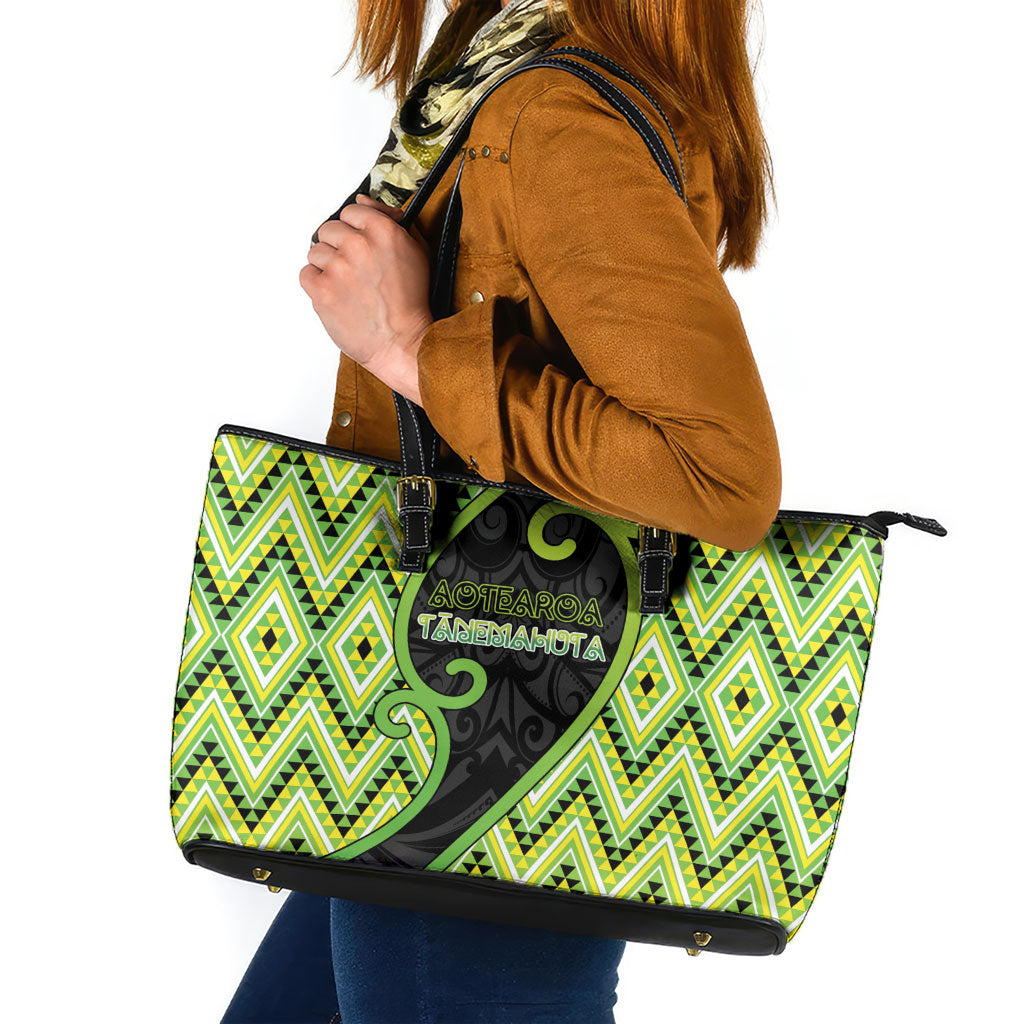 Aotearoa Atua Tanemahuta Leather Tote Bag God Of Forests Koru Patterns Koru Patterns