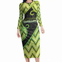 Custom Aotearoa Atua Tanemahuta Long Sleeve Bodycon Dress God Of Forests Koru Patterns Koru Patterns