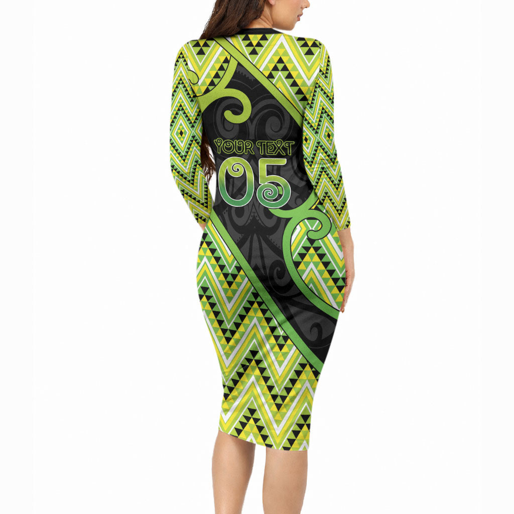 Custom Aotearoa Atua Tanemahuta Long Sleeve Bodycon Dress God Of Forests Koru Patterns Koru Patterns