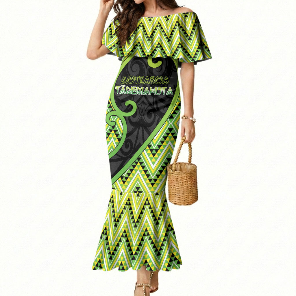 Custom Aotearoa Atua Tanemahuta Mermaid Dress God Of Forests Koru Patterns Koru Patterns