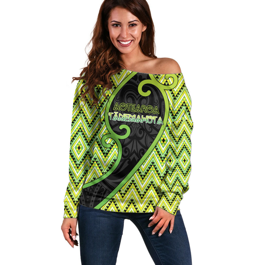 Custom Aotearoa Atua Tanemahuta Off Shoulder Sweater God Of Forests Koru Patterns Koru Patterns