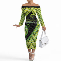 Custom Aotearoa Atua Tanemahuta Off The Shoulder Long Sleeve Dress God Of Forests Koru Patterns Koru Patterns