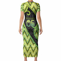 Custom Aotearoa Atua Tanemahuta Short Sleeve Bodycon Dress God Of Forests Koru Patterns Koru Patterns