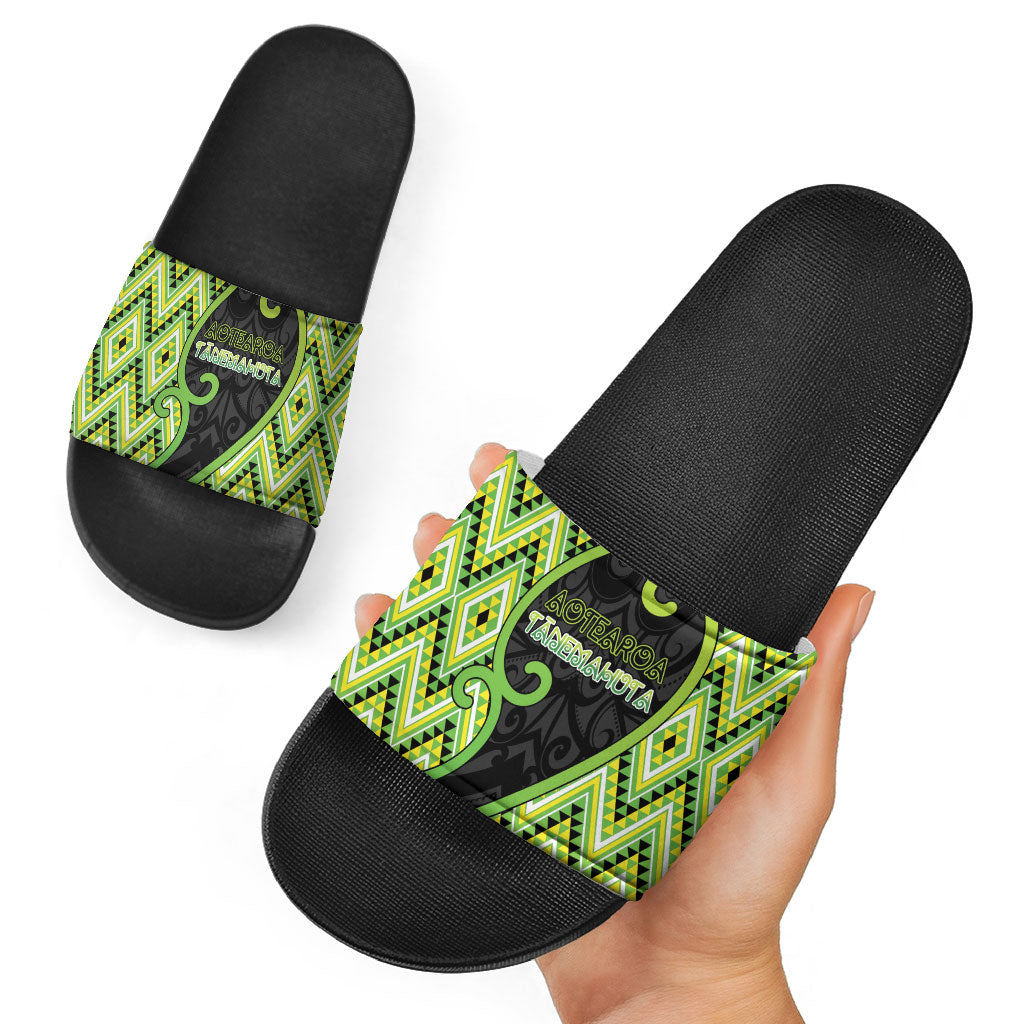 Aotearoa Atua Tanemahuta Slide Sandals God Of Forests Koru Patterns Koru Patterns