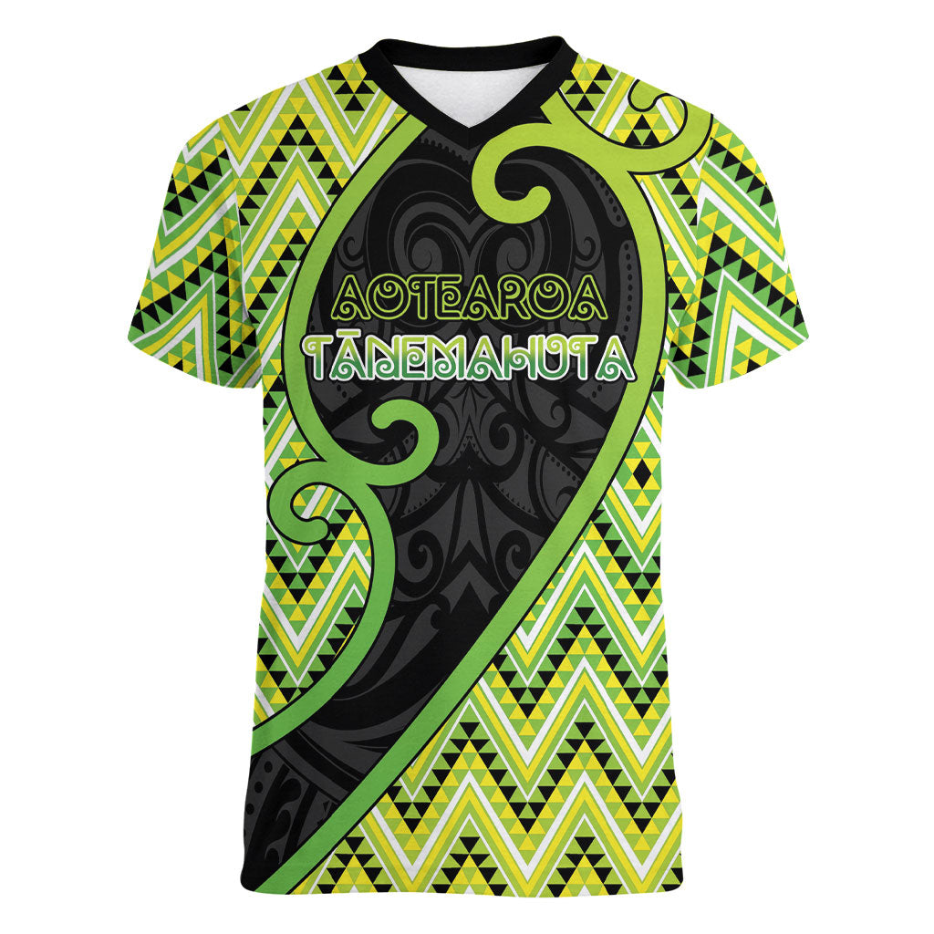 Custom Aotearoa Atua Tanemahuta Women V-Neck T-Shirt God Of Forests Koru Patterns Koru Patterns