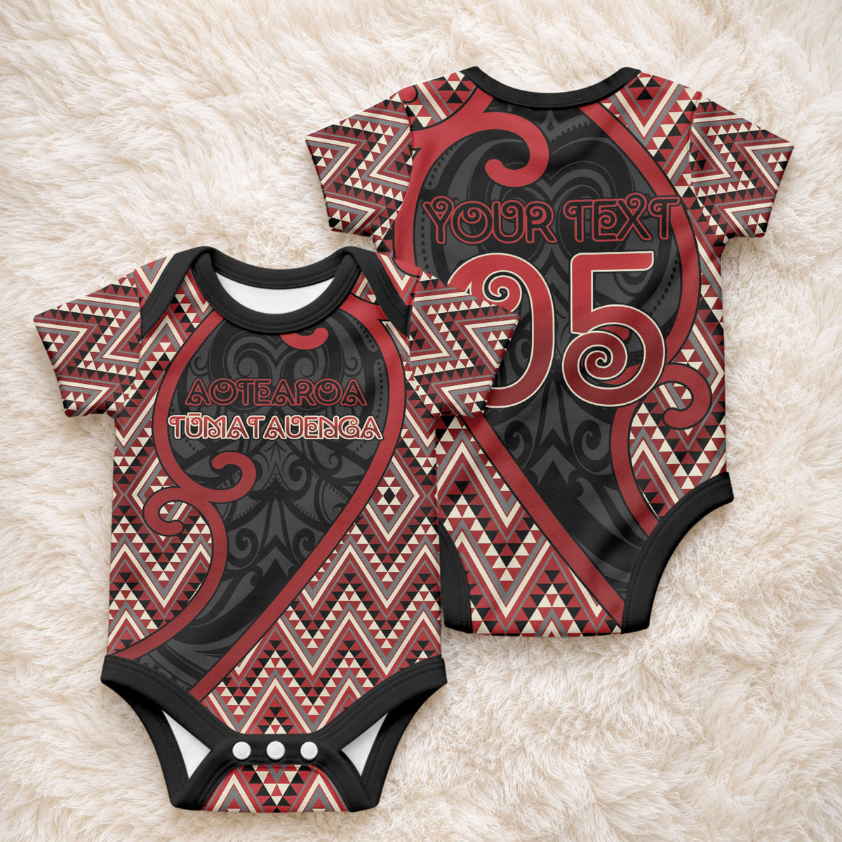Custom Aotearoa Atua Tumatauenga Baby Onesie God Of War Koru Patterns