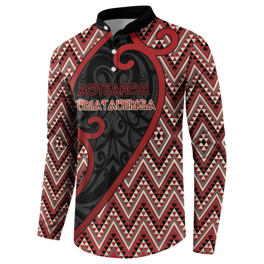 Custom Aotearoa Atua Tumatauenga Button Sweatshirt God Of War Koru Patterns