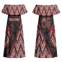 Custom Aotearoa Atua Tumatauenga Couples Matching Off Shoulder Maxi Dress and Long Sleeve Button Shirt God Of War Koru Patterns