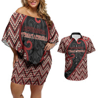 Custom Aotearoa Atua Tumatauenga Couples Matching Off Shoulder Short Dress and Hawaiian Shirt God Of War Koru Patterns