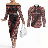 Custom Aotearoa Atua Tumatauenga Couples Matching Off The Shoulder Long Sleeve Dress and Long Sleeve Button Shirt God Of War Koru Patterns