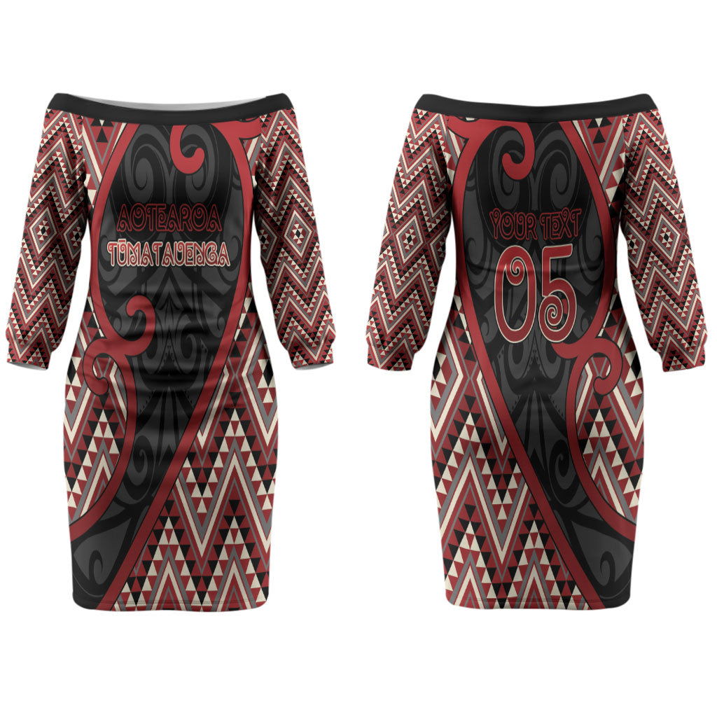 Custom Aotearoa Atua Tumatauenga Couples Matching Off The Shoulder Long Sleeve Dress and Long Sleeve Button Shirt God Of War Koru Patterns